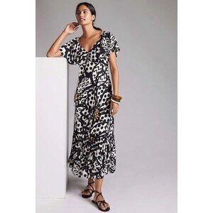 Farm Rio By Anthropologie Black White Flutter sleeved Maxi Dress Women Size XS